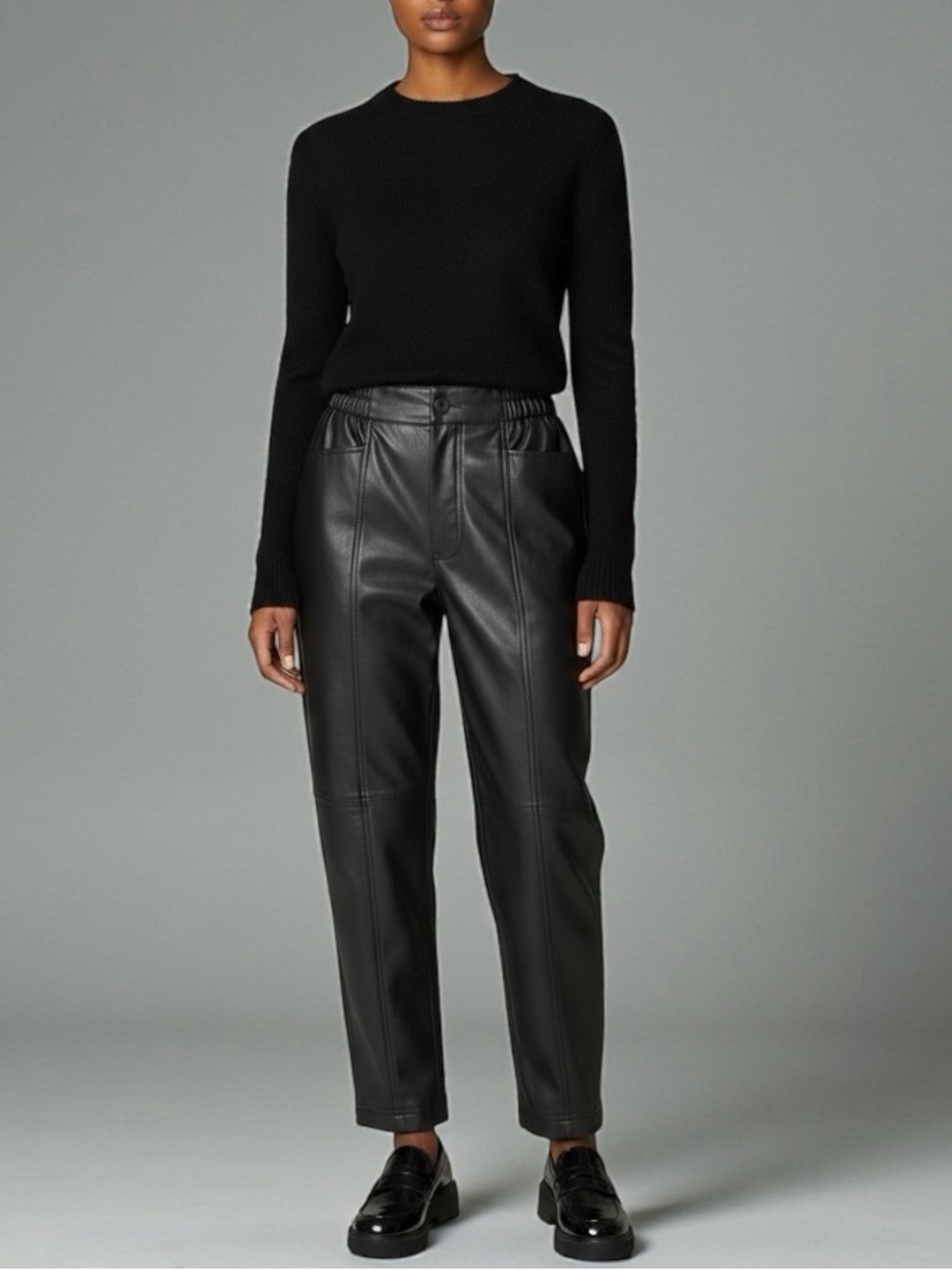 Madewell Black Faux Leather High-Waist Tapered Pants